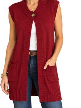 Chico's Burgundy Carlson One Button Buster Bamboo Blend Sweater Vest size 1
